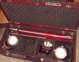 A set of small portable lights in a foam-lined case