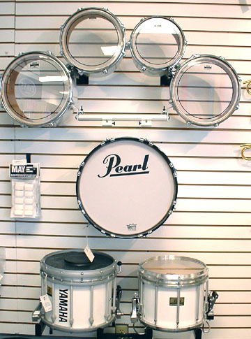 Marching Drums - a set of quads, a bass drum, a snare drum and a tenor drum